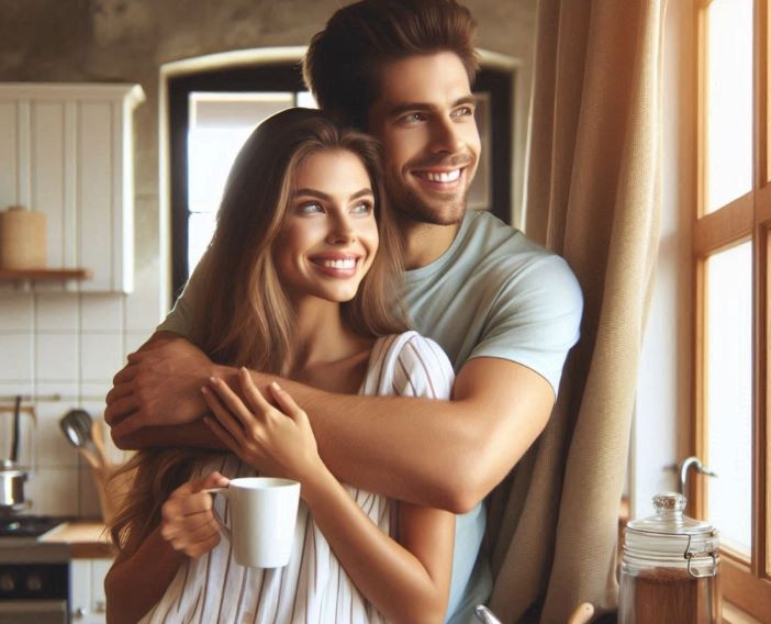 happy couple content wife